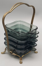 Midcentury alter STAPEL ASCHER 5x Aschenbecher Rauchglas im Ständer 6tlg /lesen