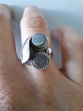 vintage Silberring mit Perlmutt, 925er - Mexico Silber, Blatt/florales Design