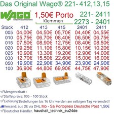 ?Wago Klemmen Serie 221-412, 413, 415, 2411 und 2273-2401 Verbindungsklemmen ?