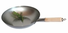 Wok Pfanne 33 cm Ø China Gastronomie flacher Boden Carbon Stahl Holzgriff zum Au