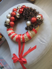 Türkranz Adventskranz ROT Weihnachtskranz Ø ca.45 cm NATUR Handarb Kugel Zapfen