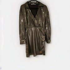 Zara Blazerkleid Abendkleid Cocktail Kleid Metallic Silber Gr.XS V-Neck Party