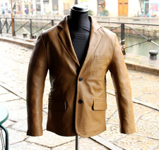 Herren blazer lederjacke beige