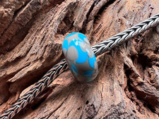 ? Original Trollbeads Glas Bead OOAK Unikat Opak Grau Türkis Karo Kreuz Stone