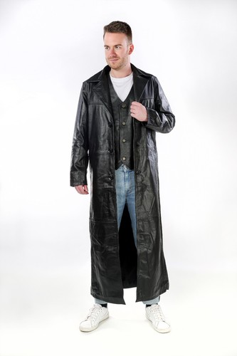 Langer herren ledermantel - langer,