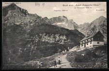 Berghütte Adolf Zoeppritz-Haus mit Zugspitze, Ansichtskarte 