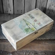 Vintage Weinholzkasten 35x20x10cm für 2 Flaschen Weintruhe Shabby Holz Handarbei