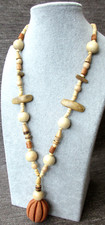 (C) Modeschmuck Kette /lange Holzkette mit Tonkugel /Hippie/Bohokette 80cm