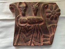 Keramikbild „Jesus mit Esel und Kuh im Schilf“–ca. 18x16 cm, rot, gutes Geschenk