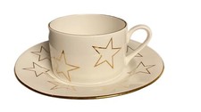 Kaffeetasse m. Untere TCM, Tchibo weiß mit goldenen Sternen,Bone China Porzellan