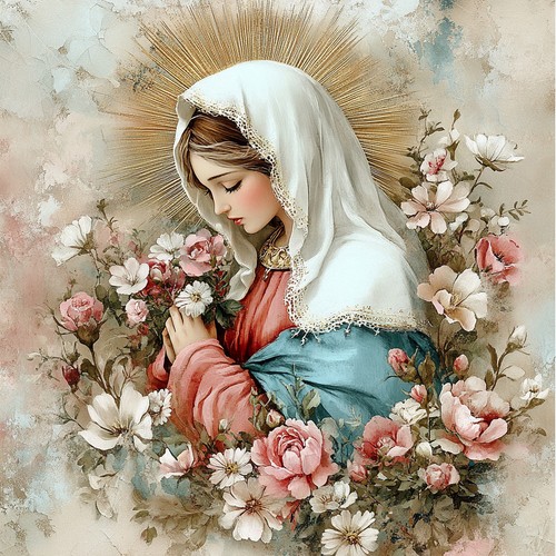 Wandbild heilige maria blumen - wandbild,