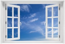 Wallario selbstklebendes Poster mit Fensterrahmen Blauer Himmel vereinzelten