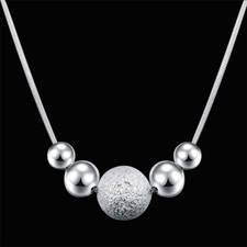 Halskette Kette mit Anhänger Kugel Ball versilbert NEU