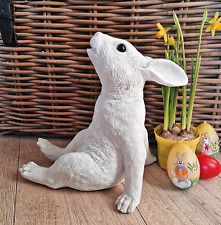❀ Hase 29 cm Groß Kaninchen Weiß sitzend Lebensecht Dekofigur Ostern Osterhase G