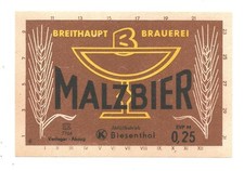 Bieretikett Breithaupt Brauerei Berlin DDR VERLEGER KONSUM BIESENTHAL