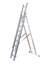 Alu-Stehleiter 3x9-stufig, 248x41x17cm (Schiebeleiter Anstellleiter Aluleiter)