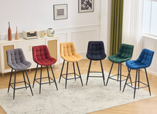 2x Samt Designer Barhocker Barstühle Küchentheke Höhe 66 cm Metallbeine