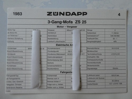 Zündapp datenblatt 1983 - datenblatt,