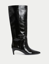 Marks & Spencer Damen Schwarz Kunstleder Kniehohe Stiefel - M&S