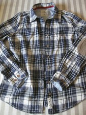 Bluse Gr. 36 Damen Blau/Weiß kariert Langarm Ellenbogenschutz Brusttasche H&M