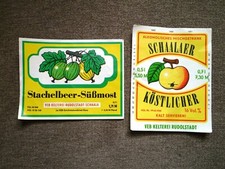DDR Etiketten VEB Kelterei Rudolstadt Schaala Stachelber Saft Apfel Mischgetränk