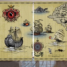 Kompass Rustikale Gardine Antike Karte Pirat