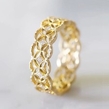 Goldener Ring mit Zirkonia Steinen - Damen Gr. 55-63 14k vergoldet - 8mm Hollow