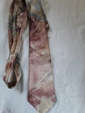 Vintage Krawatte braun/beige/graublau/dunkelrot allover gemustert Breite 9,5 cm