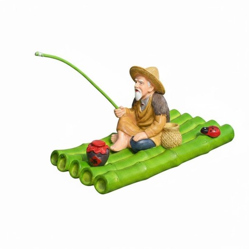 Fischerfigur auf bambusfloß - fischerfigur,