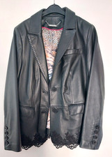 Designer Lederjacke mit Kragen und Spitze, HSE, Brian Rennie, schwarz, GR 36