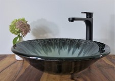 Aufsatz Glas Waschbecken blau silber Waschschale Waschtisch rund Glaswaschbecken