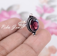 Facettierter Granat Edelstein 925 Sterling Silber Handarbeit Ring Jubiläumssc...