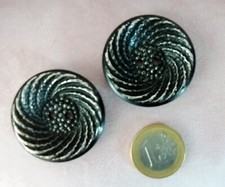 2 Set Knöpfe KNOPF Vintage 60iger EXTRAVAGANT XL Schwarz silber Struktur ALT #7