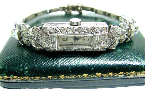 Damen antik platin - platin, uhr