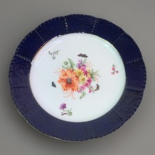 KPM Berlin Teller mit Fahne Kobalt Weiß Golddekor Porzellan 21 cm Top Erhaltung