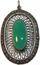 ? 900er Silber Anhänger Grünachat Jugendstil Antikschmuck 5,7 x 3,3 cm / 11,73g
