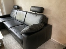Leder Ecksofa Couch Eck-Garnitur Schwarz mit Elektr. Canape Links
