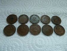 Sammler 10x 2 Pfennig Münzen 1958-1967  D/J/G/F Fundzustand Dachbodenfund Top