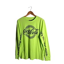 Coca-Cola T-Shirt Herren Gr. L Neongrün Langarm Grafik It's the real Thing