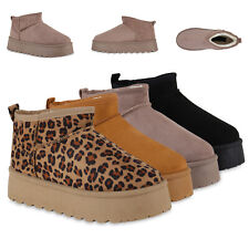 Damen Warm Gefütterte Plateau Boots Profil-Sohle Winter Schuhe 840622