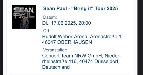 Konzert tickets sean paul - tickets,