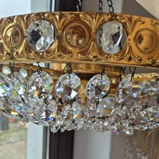 Gr.  Sölken Messing Bleikristall, Plafoniere Kronleuchter, Lüster  4 flammig