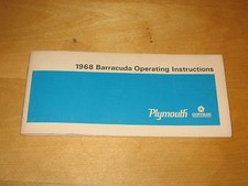 Chrysler Motors Corp. Operating Instructions 1968 Plymouth Barracuda Handbuch
