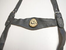 50/60er Vintage Lederhose Hosenträger grau Hirsch Bagalit geschnitzt? L: 108 cm