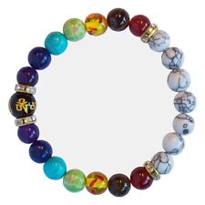 Damen Armband "Om Mani Padme Hum" Edelstein- und Resin Perlen, 6cm flexibel