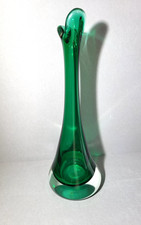 Langstilige 60er Vintage Kunst Glas Vase  in Grün, Kelch Ca.30 cm