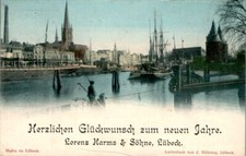 AK GRUSS AUS LÜBECK HAFEN GLÜCKWÜNSCHE ZUM NEUEN JAHR 1901 SCHLESWIG HOLSTEIN