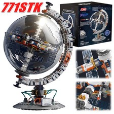 Globus Weltkugel Bausteine Set Drehbar Planet Station mit Licht Kreativ Modell