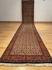 6261  Langer handgeknüpfter Moud Läufer 430x80 Orientteppich Runner Tappeto Rug