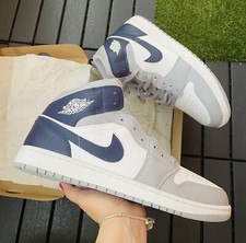 Nike Air Jordan 1 Mid White Midnight Navy Wolf Grey Neu In OVP 47,5